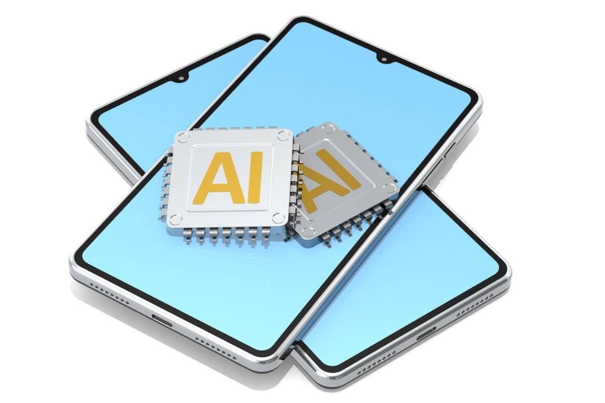   Smartphone featuring an AI chip and an AI logo prominently displayed on its surface.